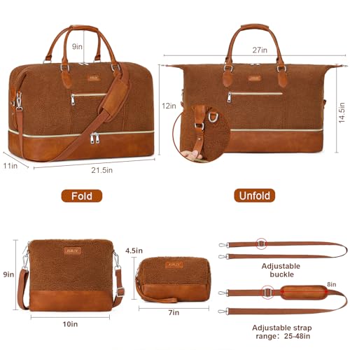 Weekender Bag for Women 21.5" Travel Duffel Large Carry On Bag 3PCS (3 Count)