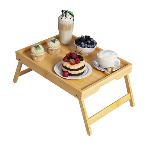 Bamboo Bed Tray Table with Folding Legs