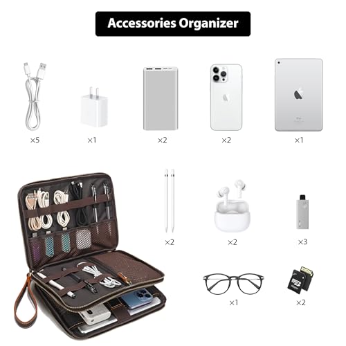Full Grain Leather Travel Cable Accessories Bag