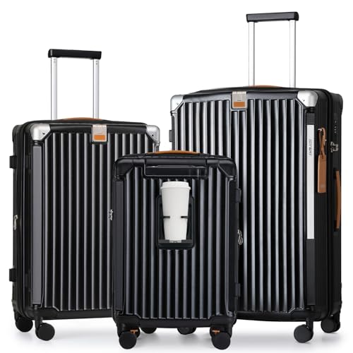 3 Piece Set Hardside Expandable Luggage with USB Charging Port and Cup Holder (3 Count)