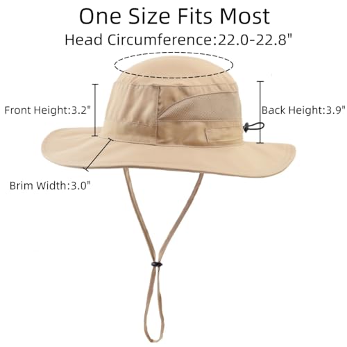 Womens Outdoor Mesh Boonie Sun Hat Summer Wide Brim UV Protection Fishing Hat Safari Cap Khaki