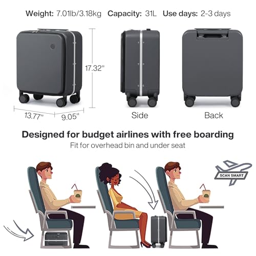 17x14x9 Carry On Luggage Underseat PC Hard Shell Suitcase Top Opening Aluminum Frame Travel Suitcases with Wheels