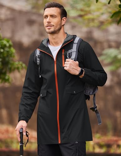 Long Rain Jackets Lightweight Hooded Packable Raincoat Waterproof Outdoor Hiking Windbreaker Jacket for Men