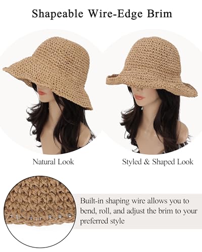 Womens Crochet Straw Sun Hat Foldable Floppy Wide Brim Beach Hat for Summer