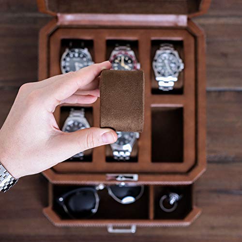 6 Slot Leather Watch Box with Valet Drawer