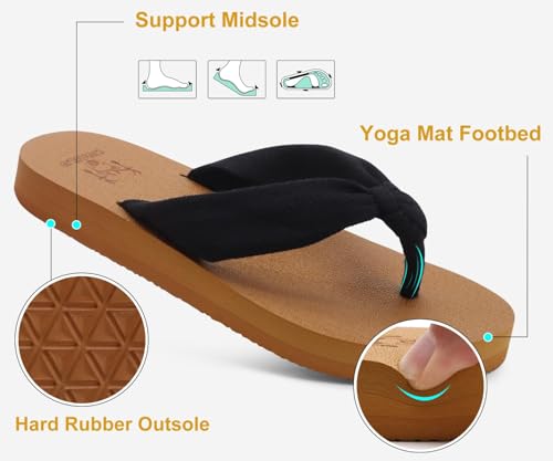 Flip Flops for Women Arch Support Summer Beach Sandals Black Size 12