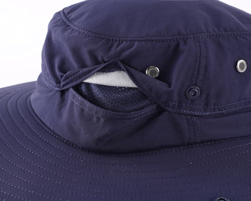 UPF50+ Mens Sun Hat Wide Brim Sun Protection Bucket Hat for Beach Safari Gardening Golf Fishing Hat Navy Blue