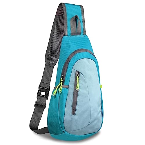 Small Sling Bag Lightweight Crossbody Bag for Women Mens Hiking Backpack Travel Shoulder Bags Chest Daypack for Gym Work Casual Bicking Outdoor Sports Blue Pale Blue
