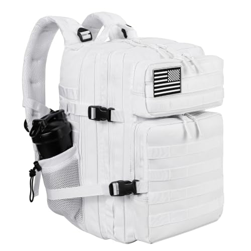 Military Tactical Backpack for Men and Women 45L Army 3 Days Assault Pack Bag Large Rucksack with Molle System White
