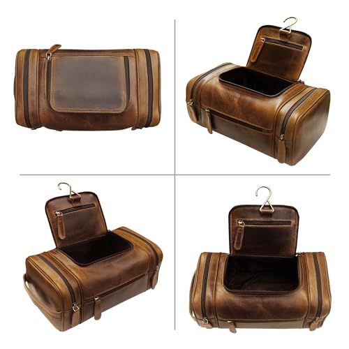 Genuine Leather Toiletry Bag for Men Mens Toiletry Bags for Traveling Waterproof Hanging Leather Dopp Kit w