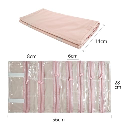 Travel Jewelry Roll Bag Portable Organizer Pouch With Grids&PVC Cover Storage Bags for Necklace