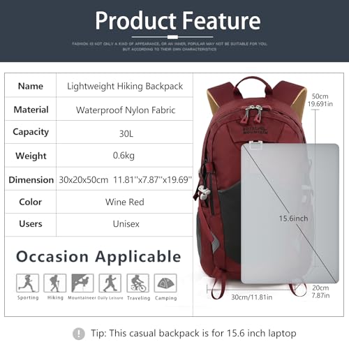 30L Hiking Backpack With Rain