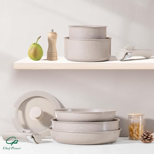 Ceramic Nonstick Pots and Pans Set 19 Piece with Detachable Handle