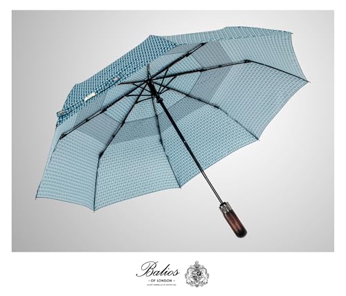 Folding Umbrella Real Wood Handle Kimono Navy Sea Blue