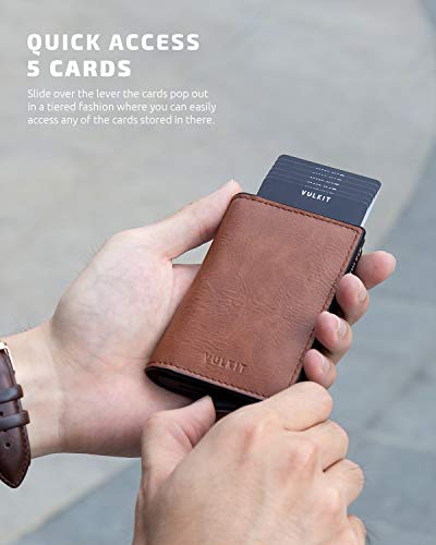 Card Holder Pop Up Slim Wallet Leather RFID Blocking Card Case Up to 8 Credit Cards Brown (7 Count)