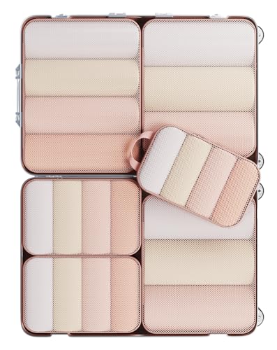 6/9/11 Set Compression Packing Cubes for Travel Essentials,Compressible Expandable Large Luggage Suitcase Organizer Bags for Clothing,Space Saver Bags with Over 1000 pcs of Mesh Holes(Beige) (6 Count)