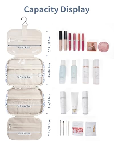 Hanging Floral Toiletry Bag for Women Travel Makeup Bag Organizer Toiletries Bag for Travel Size Essentials Accessories Cosmetics