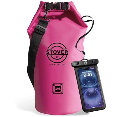 5/10/25/30/40L Waterproof Dry Bag, Medium Lightweight Roll Top Dry Bag Backpack w/Waterproof Phone Case, Kayaking, Travel, Hiking, Fishing, Tubing, Camping, the Beach, Men/Women (Pink)