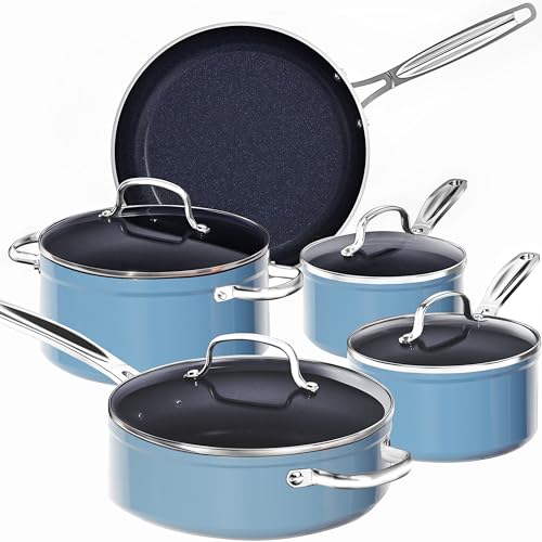9pc Cookware Set Healthy Duralon Blue Ceramic Nonstick Coated