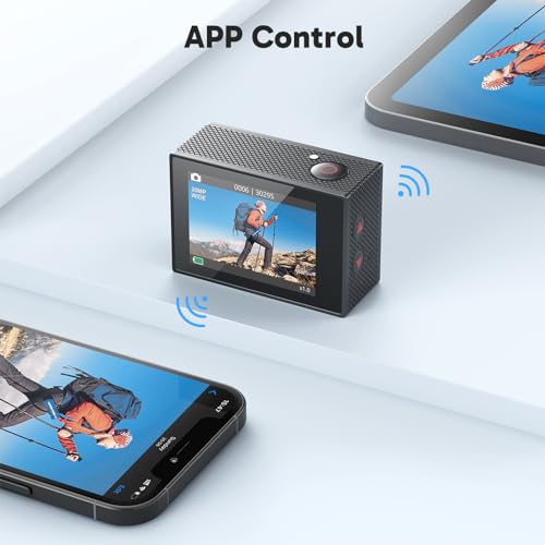 EK7000 4K30fps Action Camera with 128GB MicroSDXC U3 Memory Card Accessories Kit Bundle Ultra HD 131FT Waterproof Camera EIS WiFi Remote Control 4X Zoom Underwater Camera