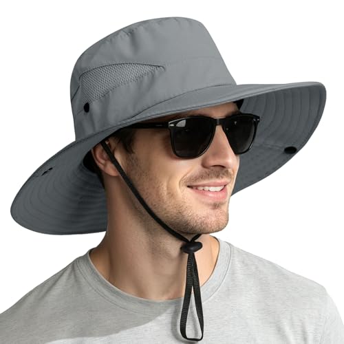 Sun Hats for Men Women Wide Brim UPF 50+ UV Hat Grey