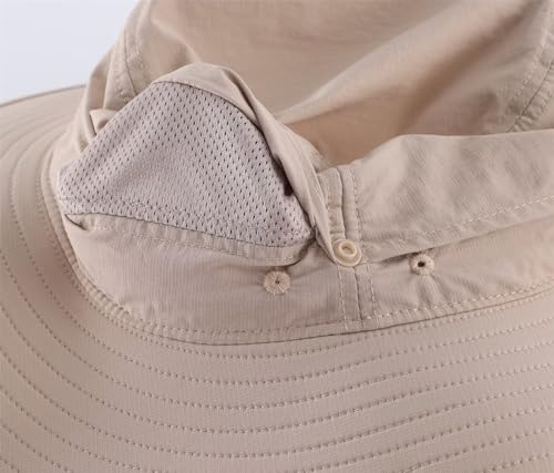 Men's Sun Hat UPF 50+ Wide Brim Bucket Hat for Fishing Hiking Gardening Summer Breathable Cowboy Hat Light Khaki