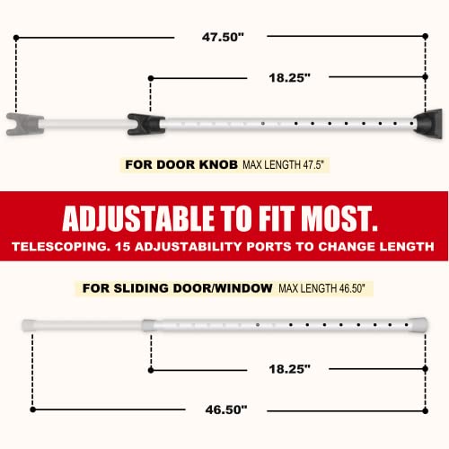 2-in-1 Door Security Bar with Alarm & Sliding Door Stopper Security Bar with 120db Loud Siren - Rugged Iron Rated for 400lbs, (Protects Against Scratches) New Model for Wider Compatibility