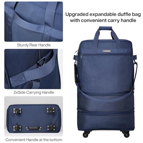 Suitcases with Wheels Expandable Foldable Luggage Bag Suitcase Collapsible Rolling Travel Bag Duffel Bag for Men Women Lightweight Suitcases without Telescoping Handle