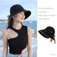 HUALBO Wide Brim Hats for Woman Foldable Hats Sun Hats for Women uv Protection Bowknot Bucket hat Adjustable hat with Ponytail Hole Black