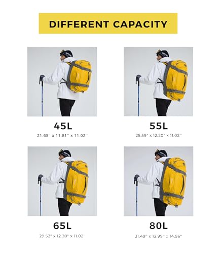 Lightweight Duffel Travel Backpack with Shoe Compartment Yellow 45L