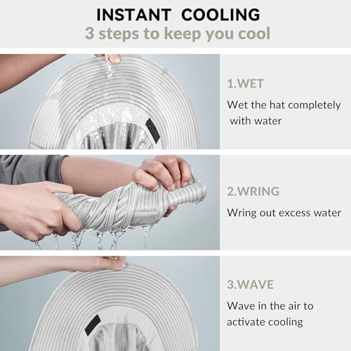 Cooling Sun Hat for Men Women UPF50+ Wide Brim Fishing Hat with Neck Flap Adjustable Foldable Bucket Hat for Hiking White