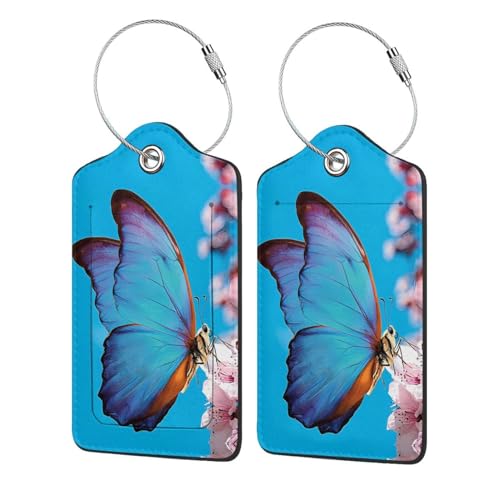 2 Pack Luggage Tags for suitcases blue Funny cute Butterfly Luggage Tag (2 Count)