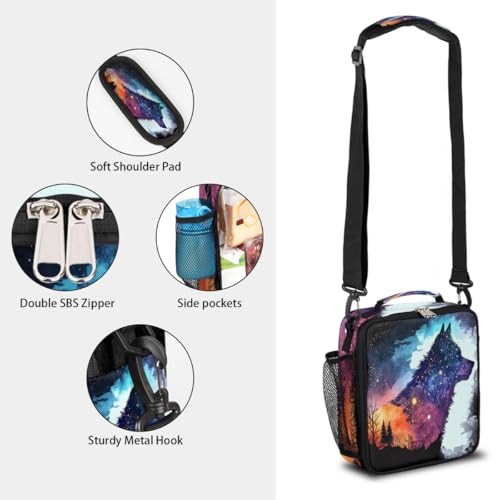 Wolf Forset Kids Lunch Box for Girls Boys Reusable Insulated Lunch Bag for Kids Toddler Thermal Cooler Spacious Lunchbox with Shoulder Strap Lunchbag for School Work Picnic (print 16)