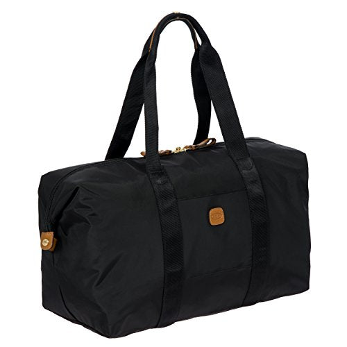Bric’s X-Bag/X-Travel 2.0 Overnight Weekender Duffel, Water-Resistant Folding Carry-On with Leather Trim, Removable Shoulder Strap and Pass-Through Sleeve - Mini Bag Included – 18 Inch, Black