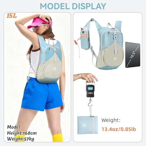 15L Small Hiking Backpack for Women Men Lightweight Packable Backpack Foldable Casual Daypack for Camping Travel Outdoor