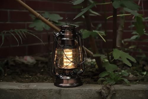 LED Vintage Lantern Metal Hanging Hurricane 12 LED Dimmer Switch Warm White Battery Operated Lantern Power Outage Indoor Camping Lighting Outdoor Brooklyn Decoration