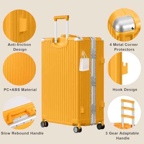 Luggage PC+ABS Aluminum Frame Zipperless Checked Luggage Hard Shell Suitcase with TSA Lock Double Spinner Wheels 28 Inch Orange