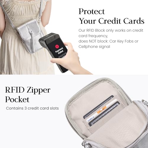 Silver Genuine Leather Small Crossbody Bags for Women Phone Purse