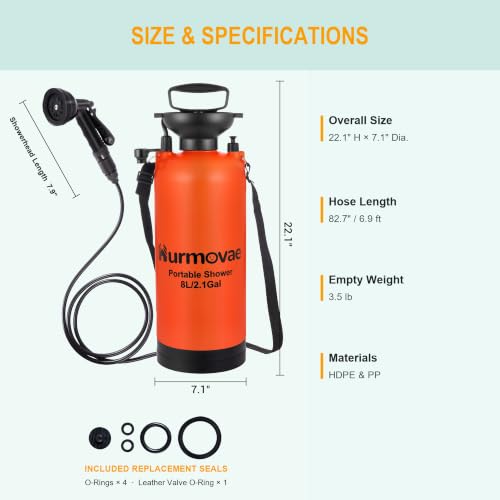 8L/2.1-Gal Portable Shower for Beach & Camping, 10 Spray Patterns