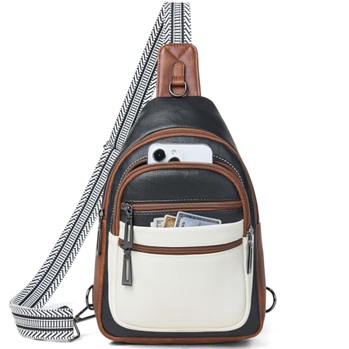 Sling Bag for Women Crossbody Bag Fanny Pack Cross Body Handbag Sling Purse Vegan Leather Trendy Gifts Travel Purse Black