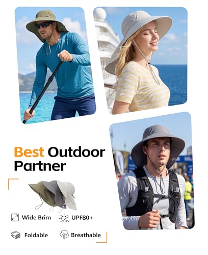 UPF 80+ Sun Hat for Men Women Wide Brim Fishing Hat with Neck Flap Summer Safari UV Protection Bucket Hat Army Green