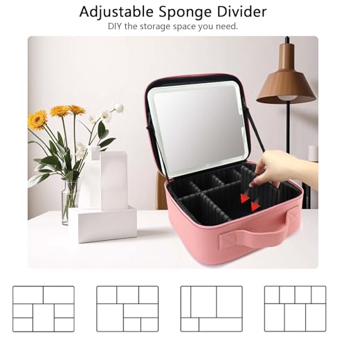 Travel Makeup Bag with LED Mirror Travel Makeup Organizer with 3 Lighted Settings
