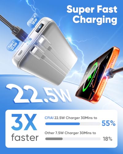 Portable Charger 15000mAh Slim Power Bank with Built in Cables