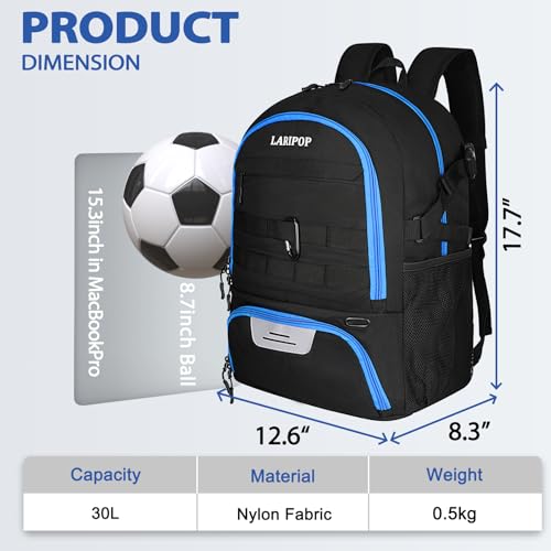 Soccer Backpack Bag with Ball Holder Ventilated Shoe Compartment Large Capacity Sports Gear Bag for Basketball Volleyball Gym