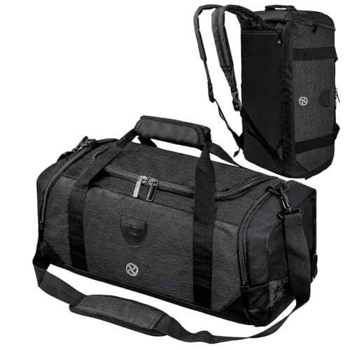 large Gym Duffle Bag Backpack Waterproof Sports Duffel Bags Travel Weekender Bag for Men Women Overnight Bag with Shoes Compartment Black
