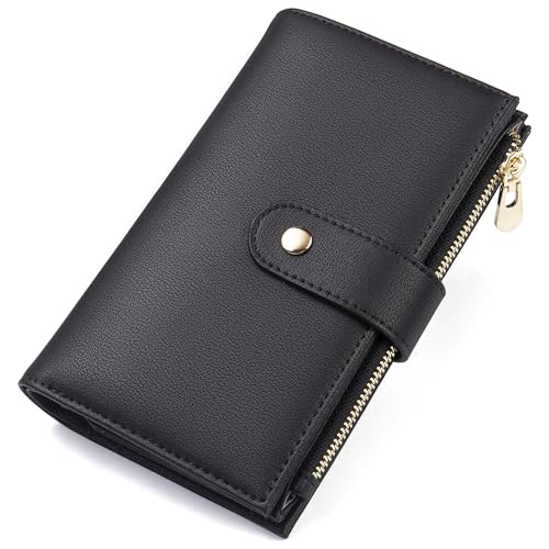 Wallet Women RFID Blocking Leather Trifold Clutch Wallet Credit Card Holder Ladies Travel Wallet Purse with Passport