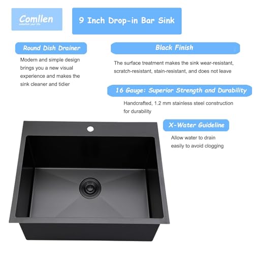 18x18 Inch Drop in Black Bar Sink