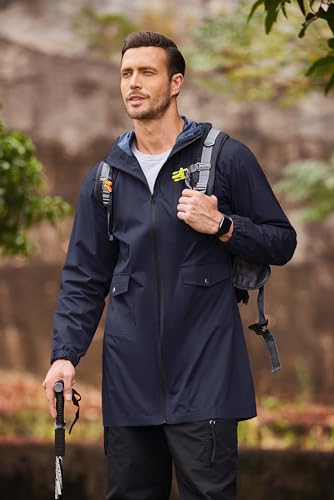 Men's Yellow Raincoat With Pockets Long Raincoat With Hood Waterproof Outdoor Jackets