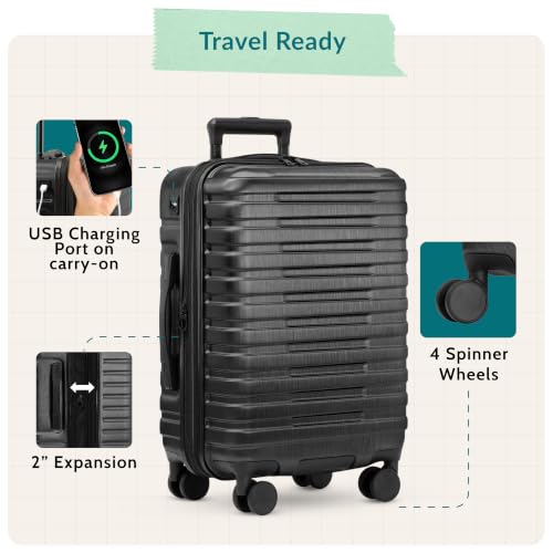 Boren Expandable Hardside Rugged Travel Luggage with 8 Spinner Wheels (3 Piece)