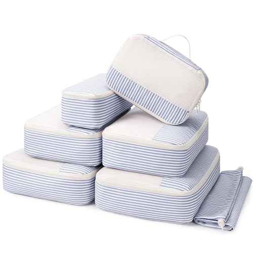 7 Set Striped Packing Cubes for Travel Carry on Suitcase
